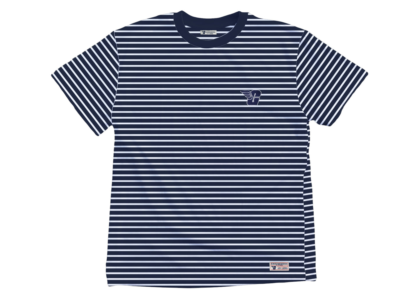 90s Embroidered Striped Tee (Navy Blue)